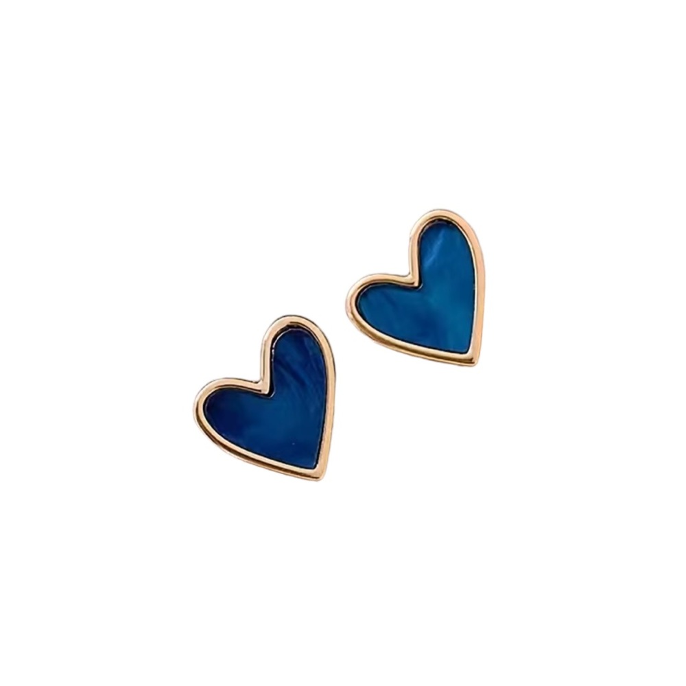 Blue and Gold Heart Shaped Stud Earrings